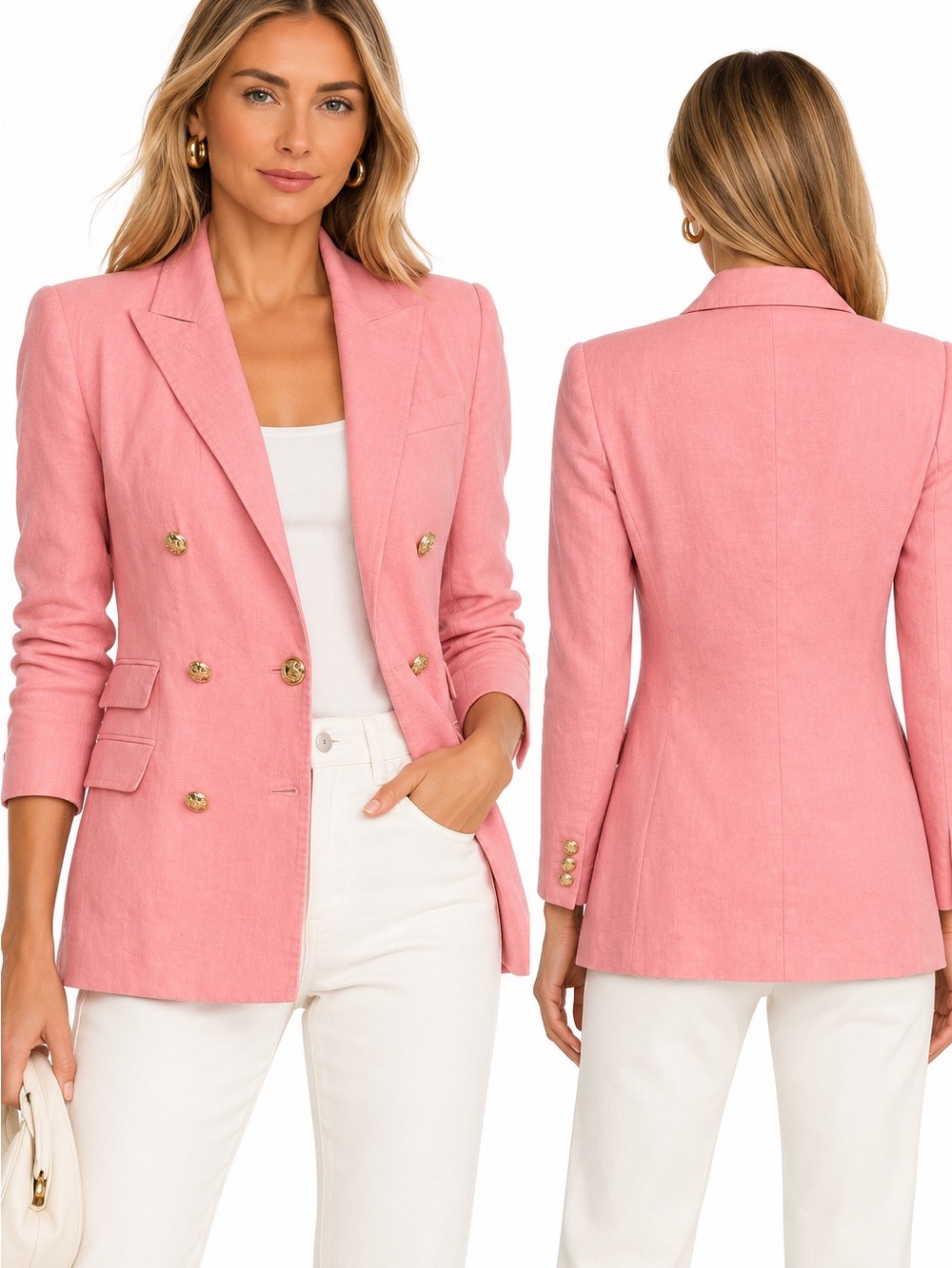 Antonio Melani Pink Linen Double Breasted Gold Button Blazer Size 4 NWOT